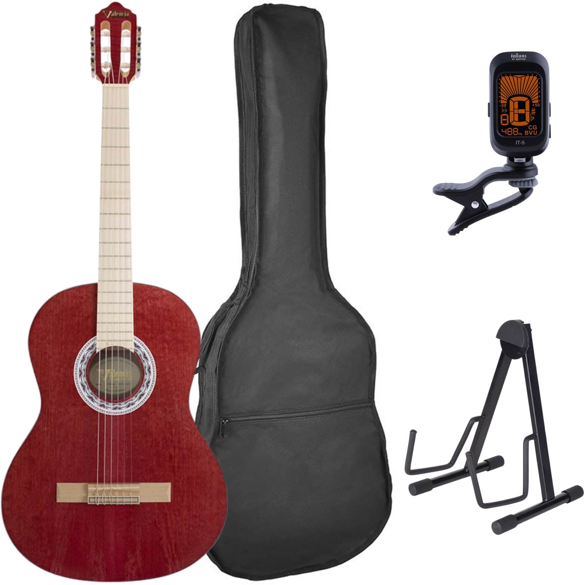Valencia VC354HWR Hybrid Neck Klassieke Gitaar 4/4 Wijnrood Satin