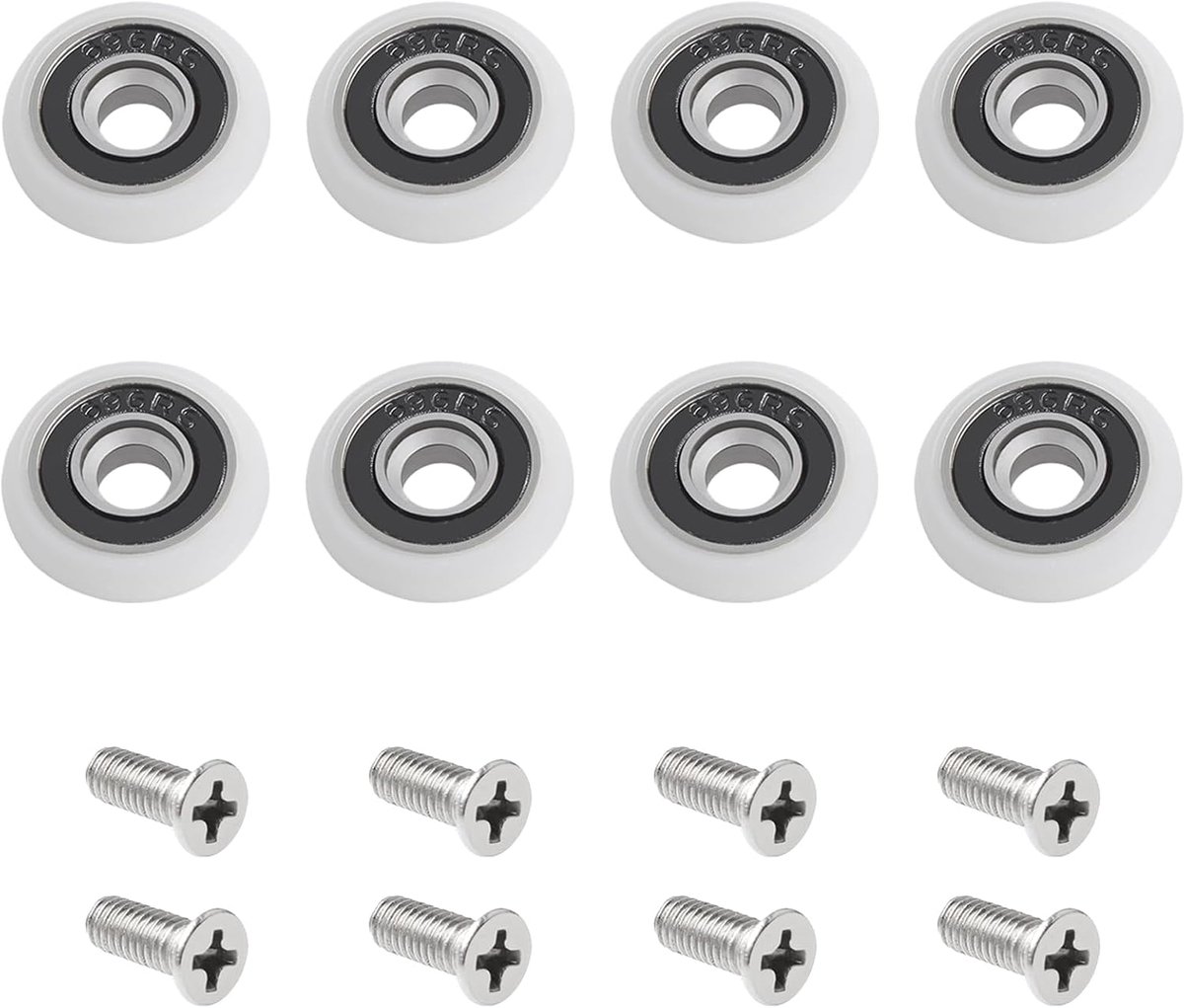 SnelShoppen - 8 Stuks Douchedeur Rollers M5 Schroef 19mm Glas Schuifdeur | Curved Deur Runners met Eccentrische Wielen, Hoogwaardige Vervangingswielen