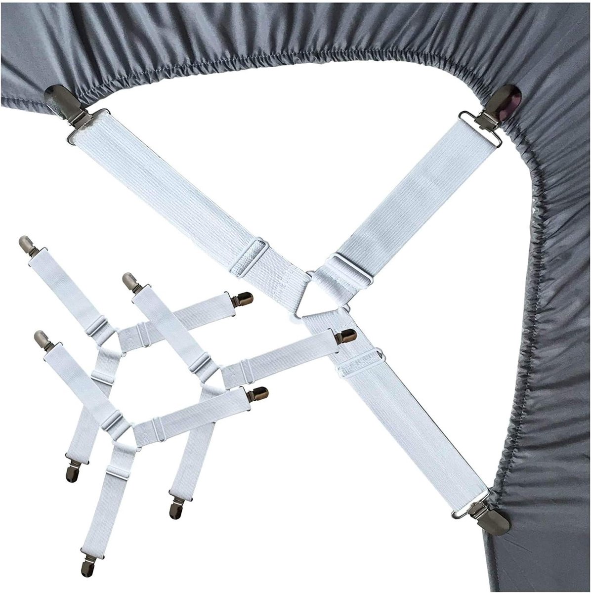 Bed sheet tensioner, lacquer holder with reinforced triangle design, adjustable bed coat straps with robust metal - ShopVlot