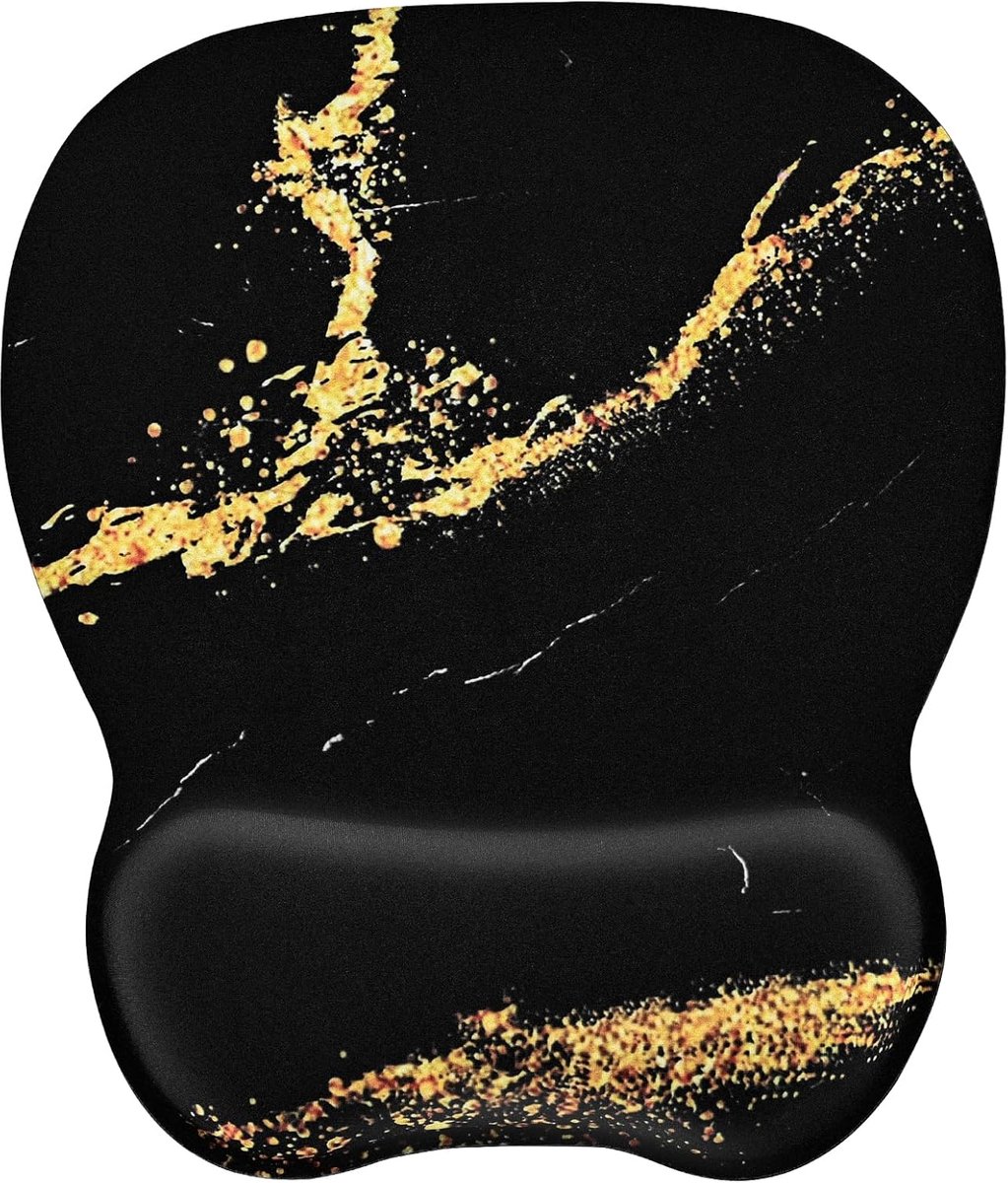 SnelShoppen - Ergonomische Gaming Muismat met Polssteun, Geheugenfoam, Antislip Onderkant, Ultra Dun, Zwart Gouden Patroon, Ideaal voor Kantoor en Gam
