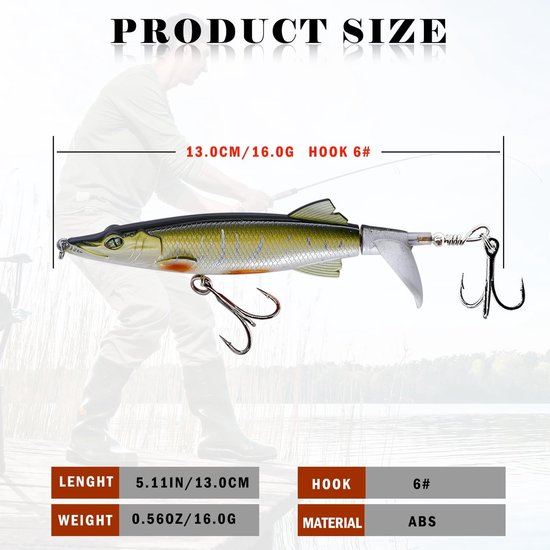 SnelShoppen - Whopper Plopper 13 cm / 16 g Oppervlakte Aas met Propellerstaart voor Baars, Meerval en Snoek, Geschikt voor Zoet- en Zoutwater — afbeelding 5