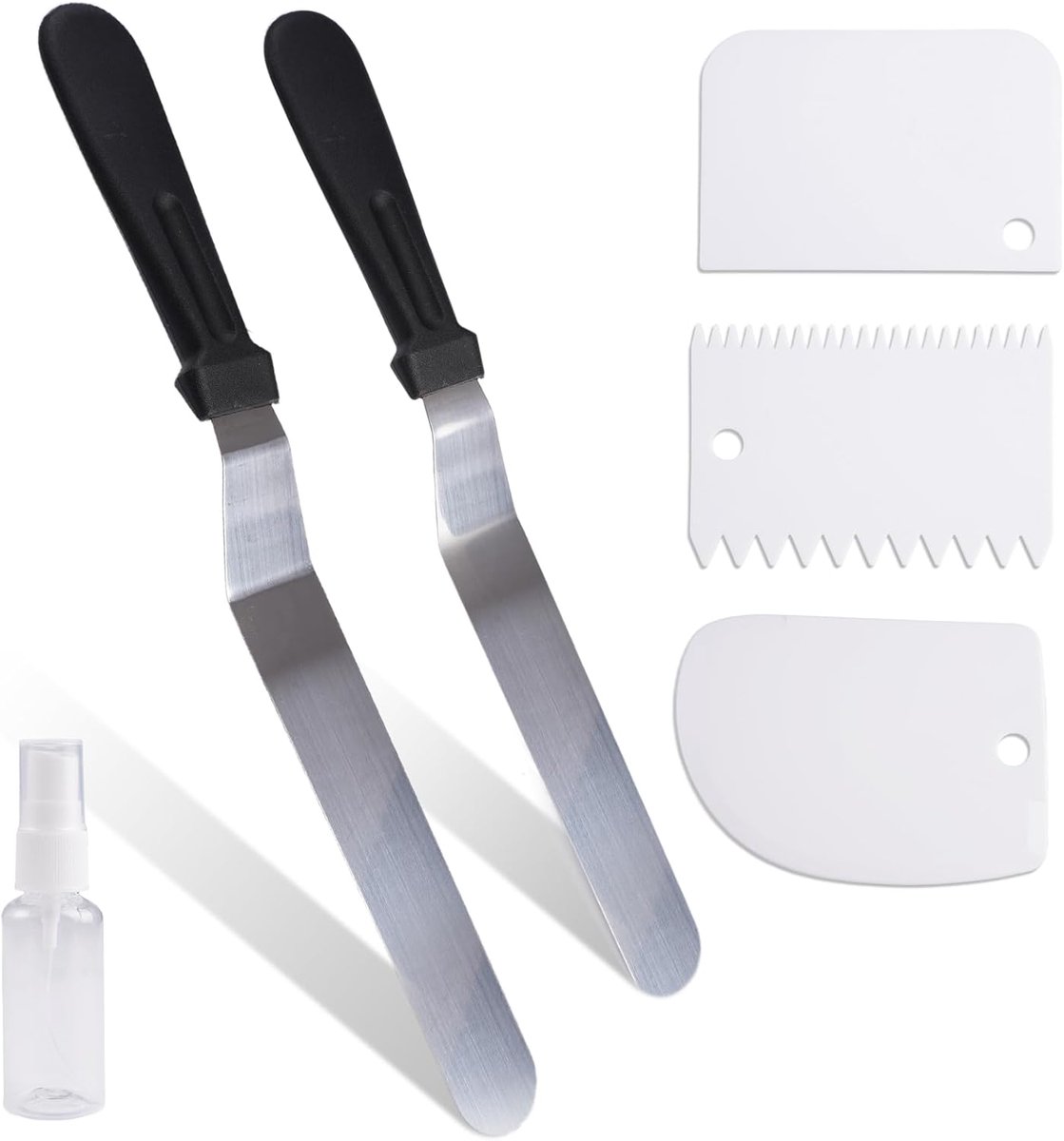 SnelShoppen - 5-delige set Decoratie Spatula's en Palet - RVS en BPA-vrij Plastic - Ergonomische Handgreep - Voor Taarten, Cupcakes en Glazuur - Profe
