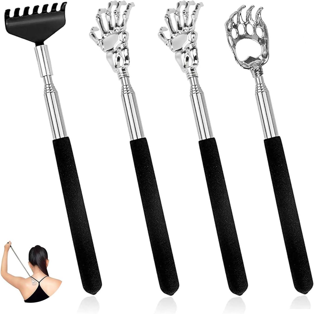 Pack of 4 Back Scratchers Adjustable Stainless Steel Back Scratcher Extendable Portable to Relieve Back Itching - ShopVlot