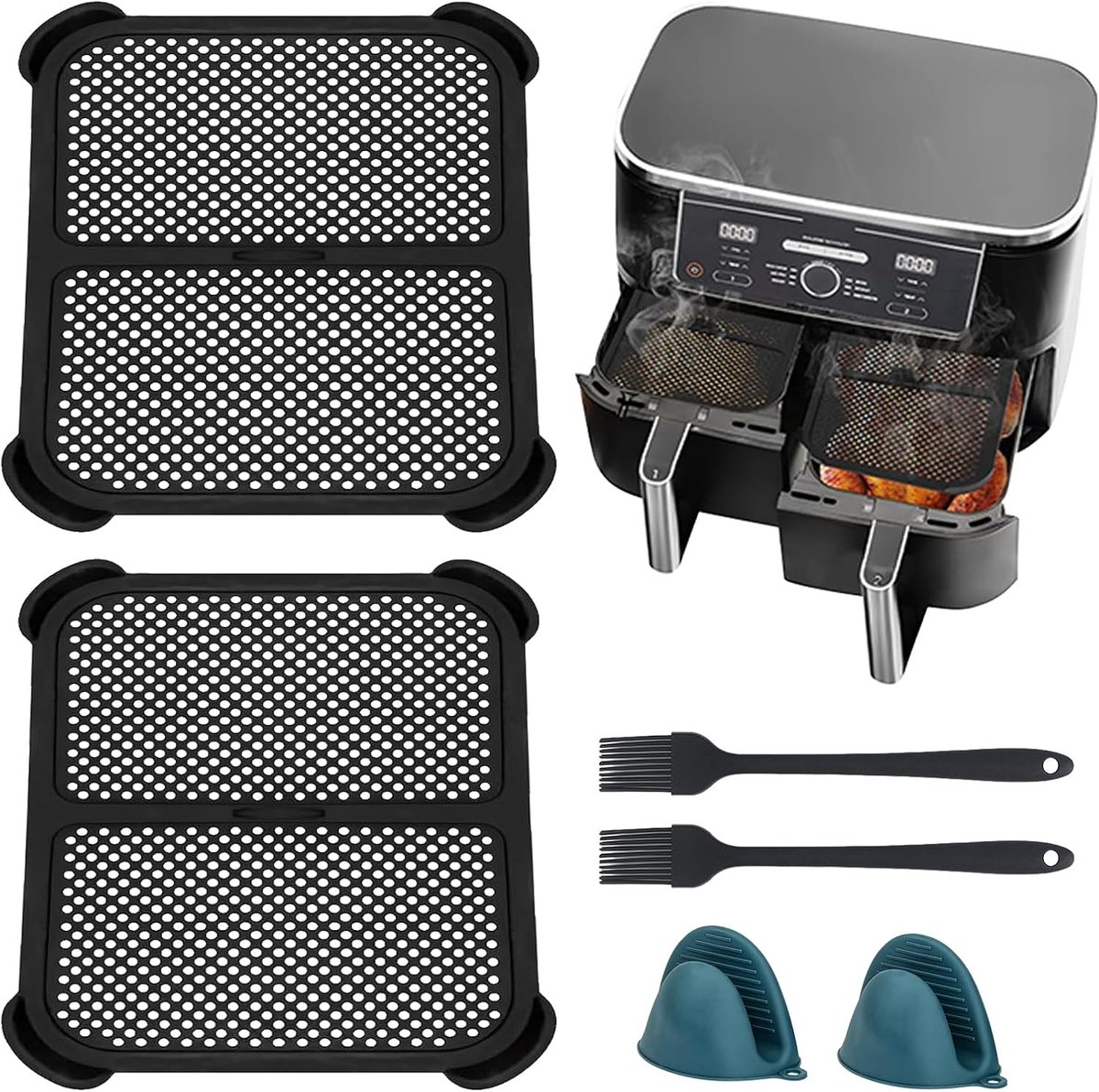 SnelShoppen - Splash Guard voor Airfryer, Siliconen Spatdeksel, Warmtebestendig tot 240°C, Set van 2, Ideaal voor Keukenaccessoires