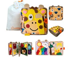 Livre d'activités Montessori pour tout-petits - Livre d'activités Girafe avec sac Eco - Livre d'activités 1 an - Jouets sensoriels 2 ans - Jouets Montessori 18 mois à 3 ans - Jouets de voiture