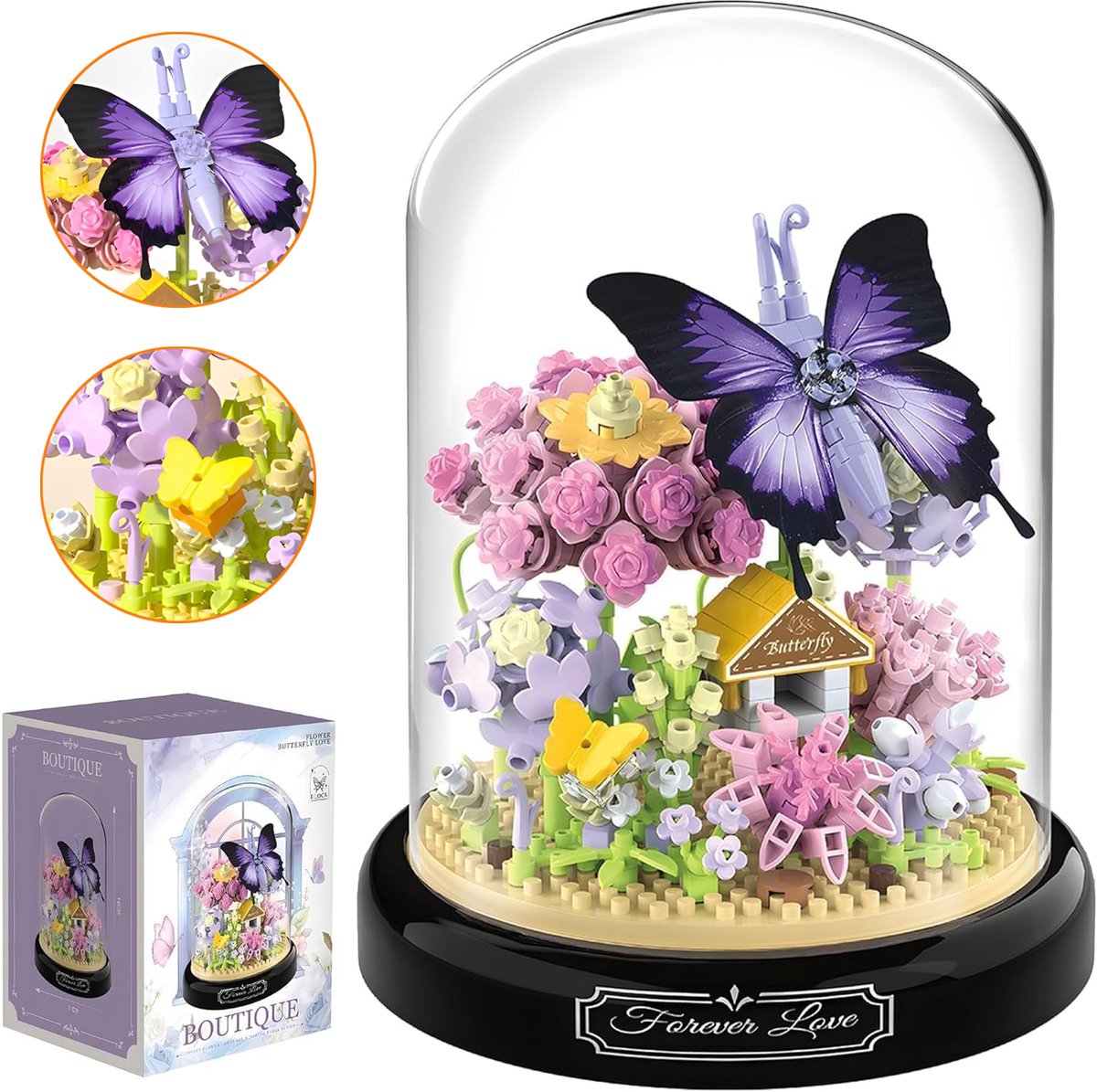 582 Stuks Bloemboeket Bouwpakket - Mini Dieren Bloemen Bouwset - Vlinders Bloemen Bouwblokken - Mini Bouwblokjesset Met Transparante Hoes