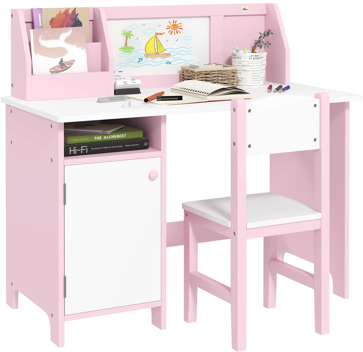 Damenzo - Bureau - Bureau kind - Kinderbureau - Kindertafel - Inclusief bijpassende stoel - 90X45X85 cm - Roze - Hout
