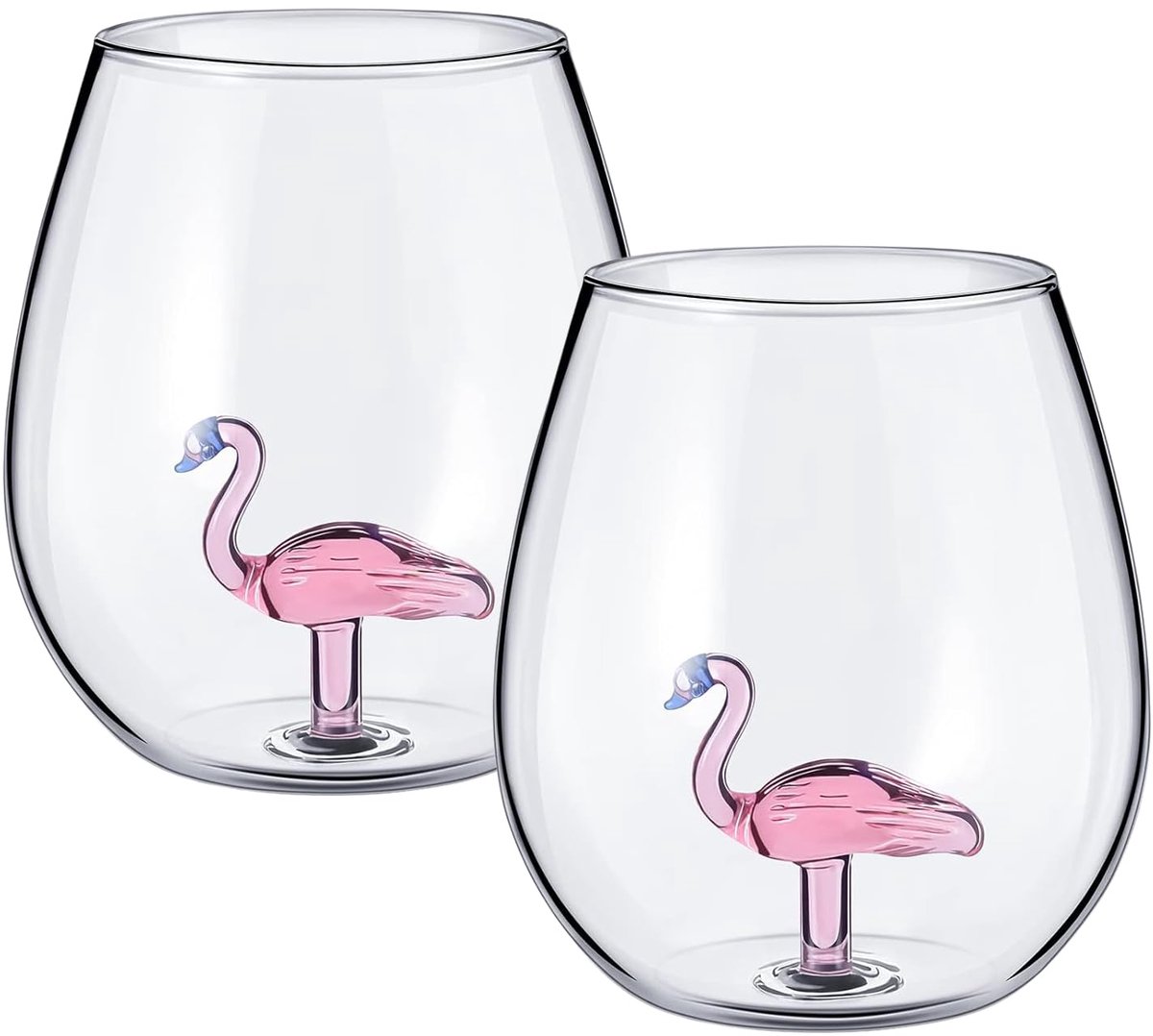 SnelShoppen - Wijnglas Set van 2 Stuks 500 ml Helder Flamingo Copa-Glas voor Feest, Bruiloft, Restaurant, Witte Drinkbekers, Transparant Roze Champagn