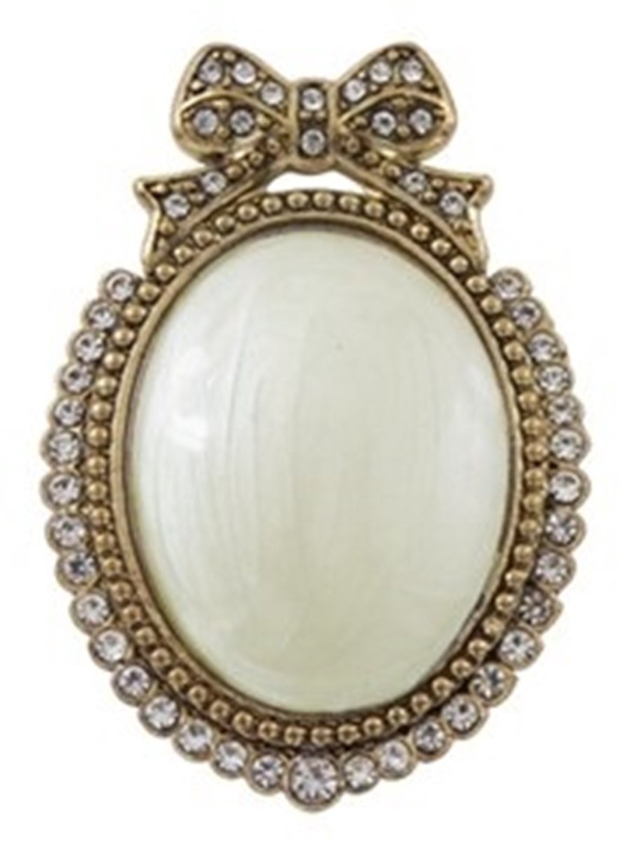 Broche met strik ovaal crème/antiek goudkl. 3x4,5cm