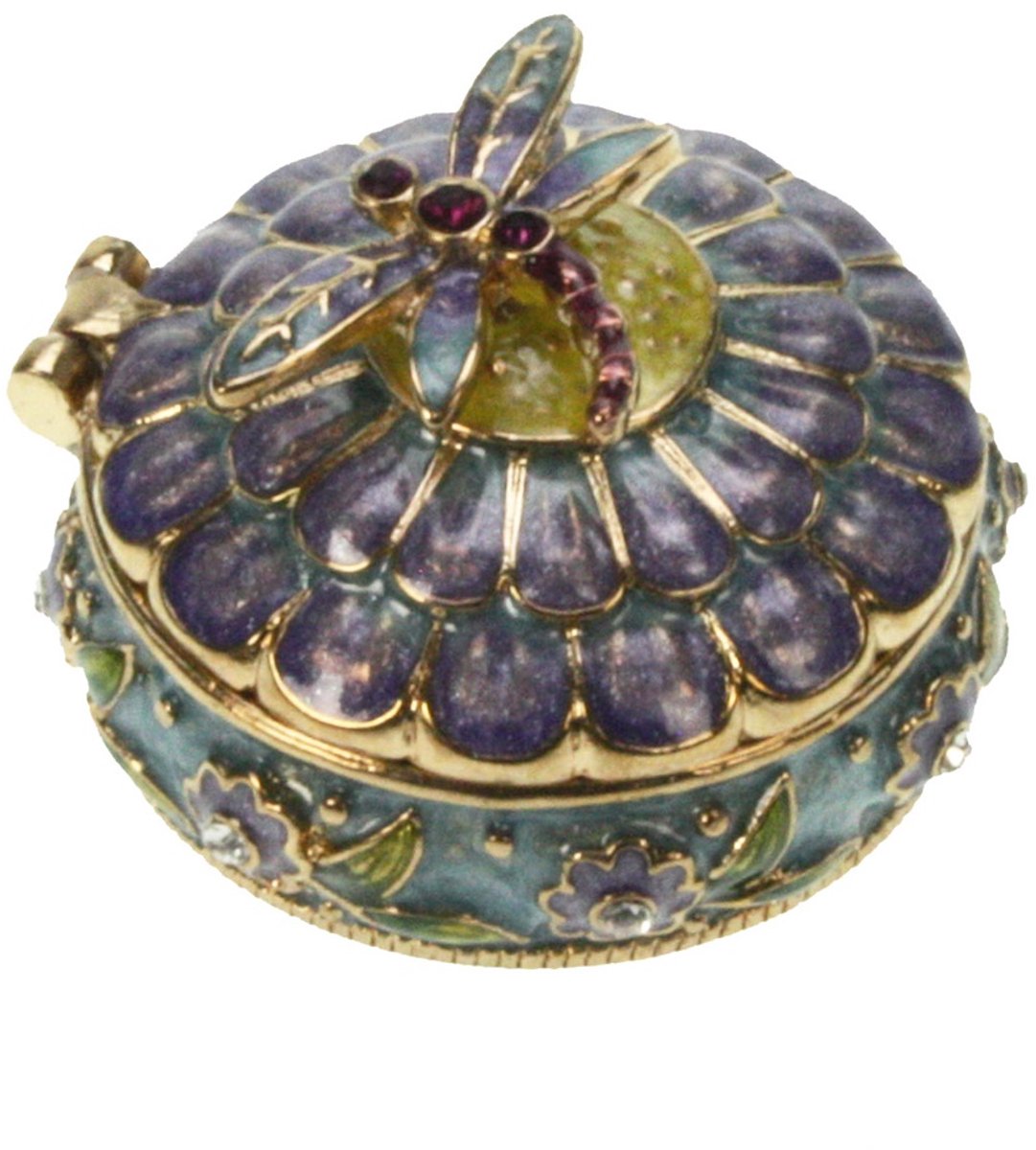 Doosje Libelle op bloem, paars/ blauw Ø4x3cm