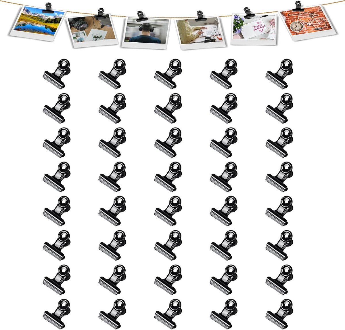 SnelShoppen - 40 Stuks Binder Clips 22mm - Metalen Klemmen voor Voedselverpakkingen, Foto's, Documenten - Duurzaam en Roestbestendig - Zwart - Voor Th