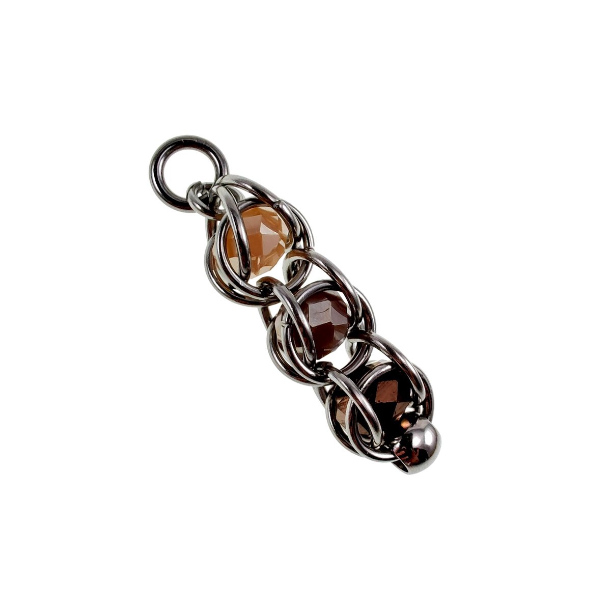 Lange Hanger RVS, Schakelhanger met Drie Bruintinten Kristallen, Dames - Handgemaakt door esde2