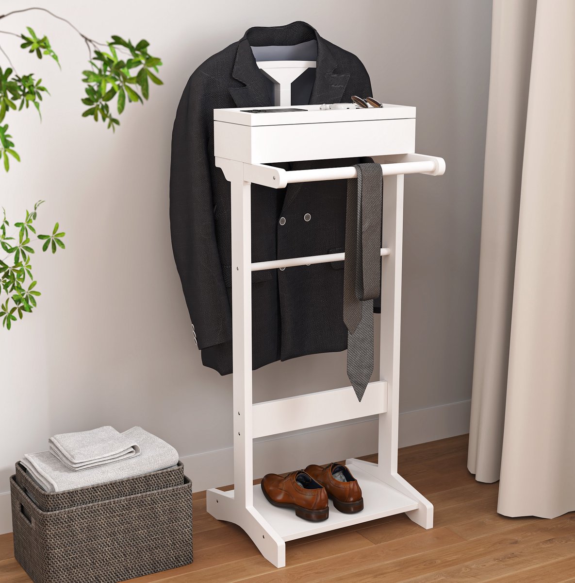 COVREO Kledingrek 44x36,5x110 cm wit, MDF met lade en schoenenrek