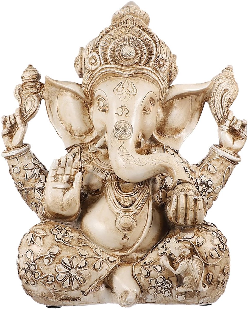 SnelShoppen - Handgeschilderde Elephant God Beeld Ganesh Sculptuur voor Thuis, Kantoor, Kunst en Geluk, Bronzen Accenten, Perfect Cadeau voor Vrienden