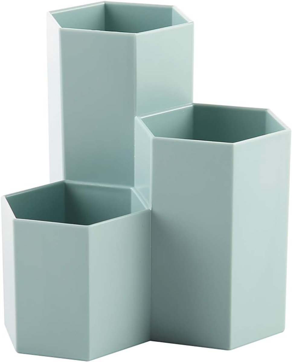 SnelShoppen - Creatieve Hexagonale Multi-Functionele Opbergpot voor Make-upkwasten, Pennen, Kantoorbenodigdheden, Decoratie, Blauw, 120mm