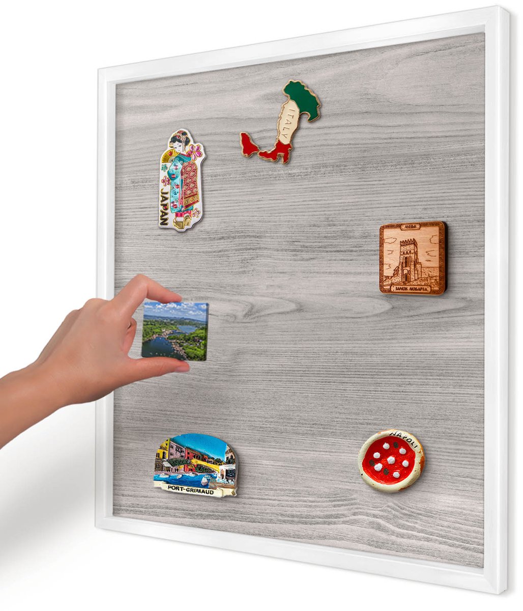 Artprintcave Grijs Magneetbord mit Witte Lijst - 50x50 cm - Houtstructuur Notitiebord - Minimalist Magneetbord Voor Keuken - Texturen
