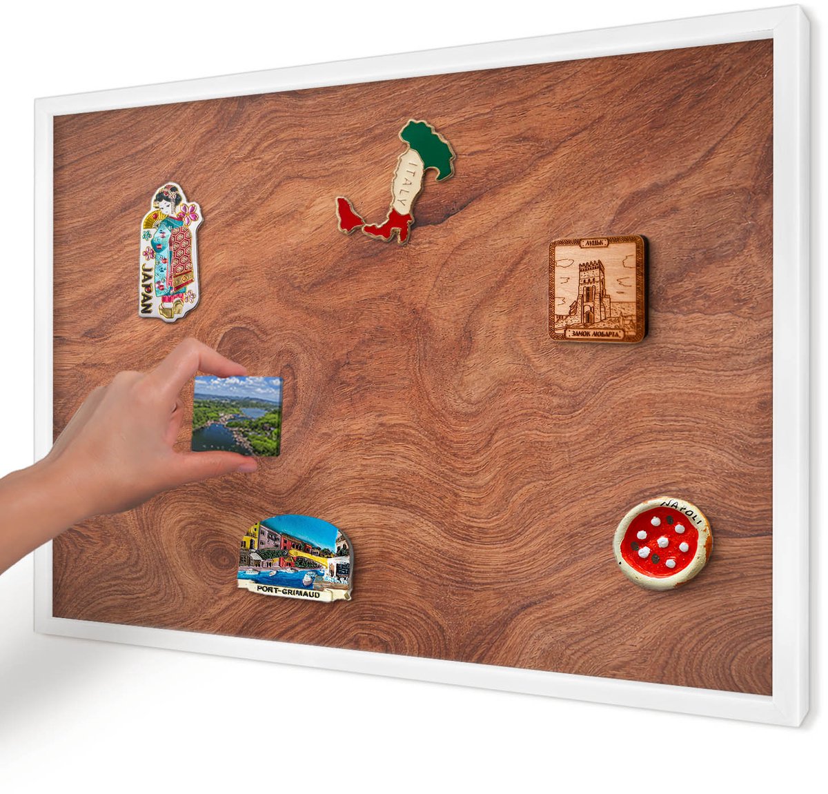 Artprintcave Bruin Magneetbord mit Witte Lijst - 60x40 cm - Houtnerf Magnetisch Bord - Rustiek Magneetbord Voor Foto's - Texturen