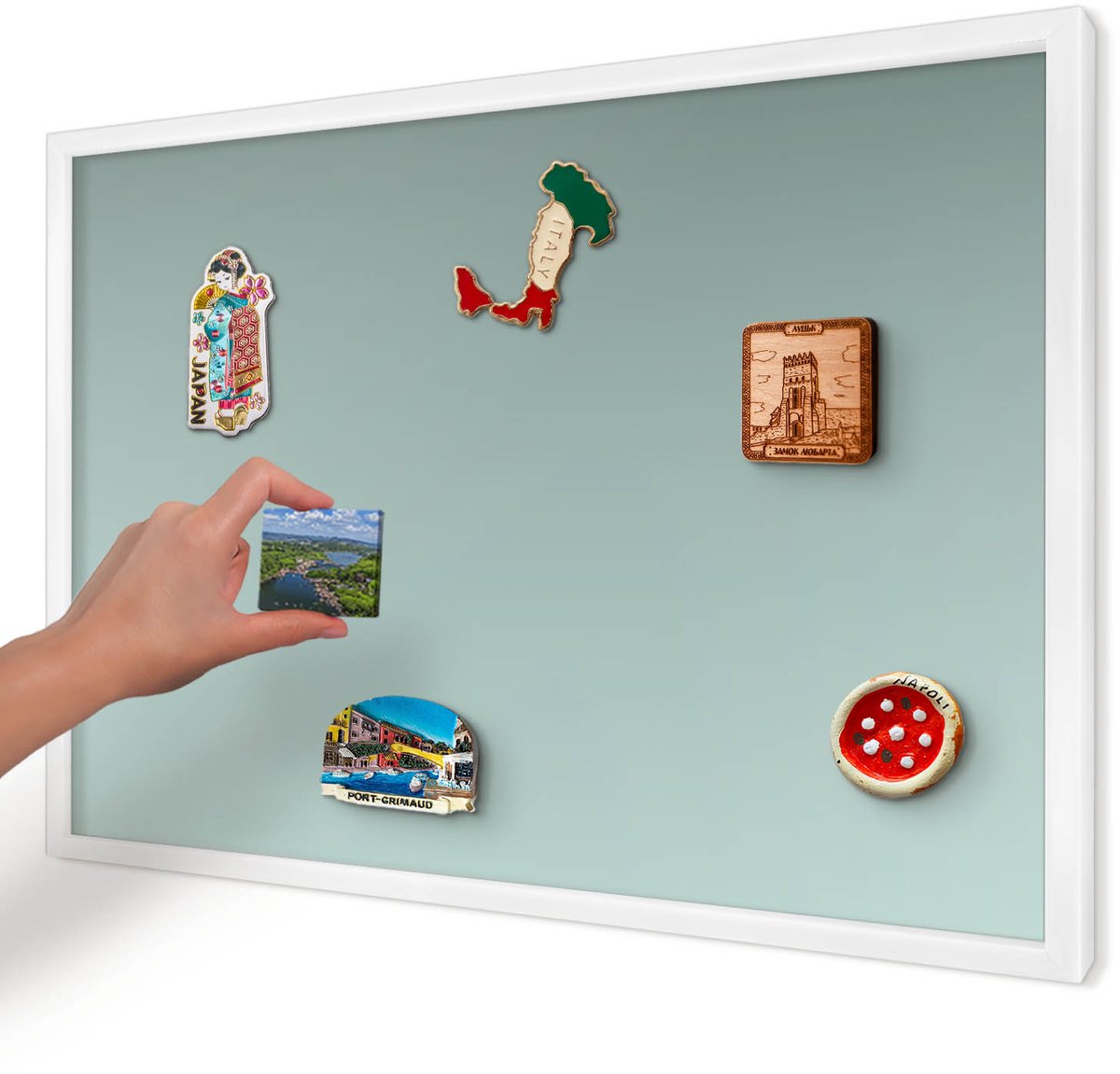 Artprintcave Turkoois Magneetbord mit Witte Lijst - 60x40 cm - Turkooizen Kleurovergang Magnetisch Bord - Minimalist Memobord Keuken - Achtergronden En Patronen