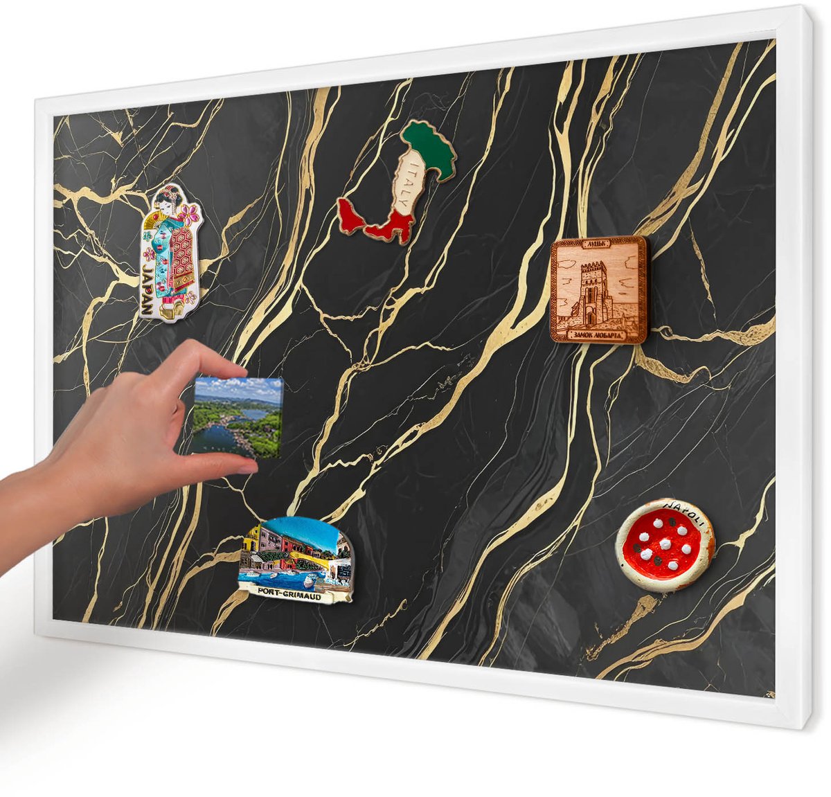Artprintcave Zwart Magneetbord mit Witte Lijst - 60x40 cm - Luxueuze Golven Memobord Keuken - Abstract Notitiebord - Abstractie