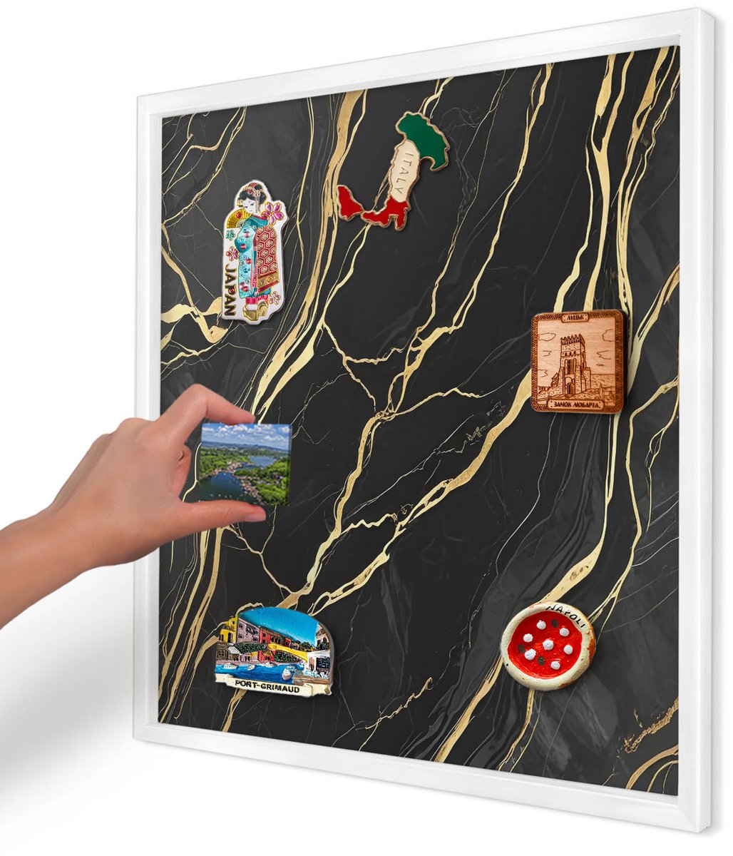 Artprintcave Zwart Magneetbord mit Witte Lijst - 50x50 cm - Luxueuze Golven Magneetbord Voor Keuken - Abstract Magneet Bord mit Frame - Abstractie