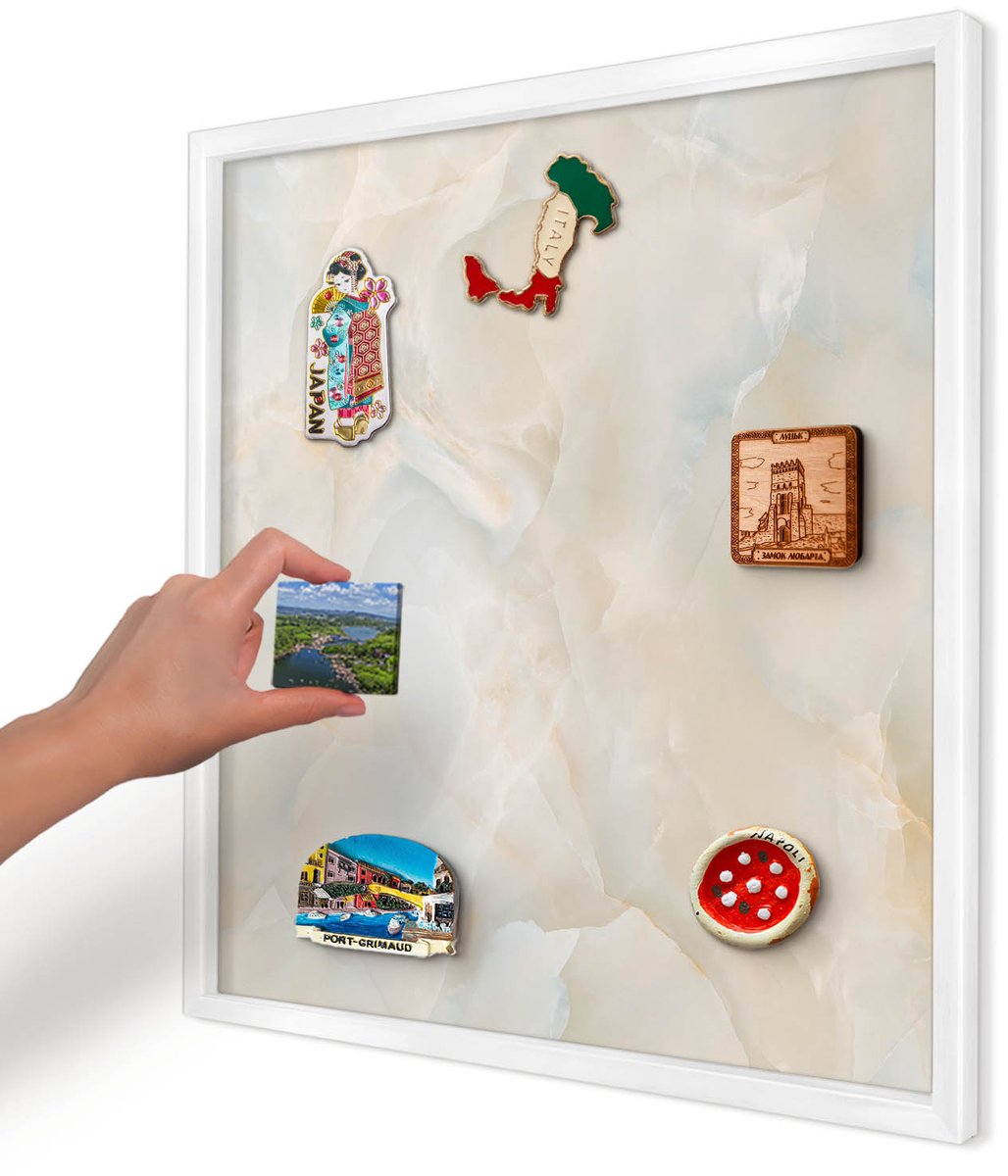 Artprintcave Romig Magneetbord mit Witte Lijst - 50x50 cm - Subtiele Elegantie Magnetisch Bord - Minimalist Magneetbord Voor Foto's - Texturen