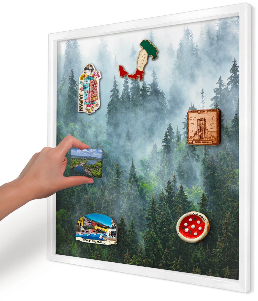 Artprintcave Groente Magneetbord mit Witte Lijst - 50x50 cm - Mysterieus Bos Magnetisch Bord Voor Magneten - Fotografisch Magneet Bord mit Frame - Landschappen