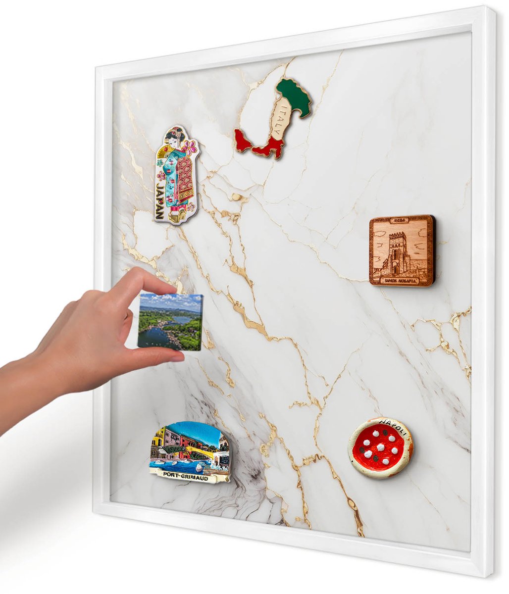 Artprintcave Wit Magneetbord mit Witte Lijst - 50x50 cm - Marmeren Elegantie Memobord Keuken - Klassiek Magneetbord Voor Foto's - Texturen