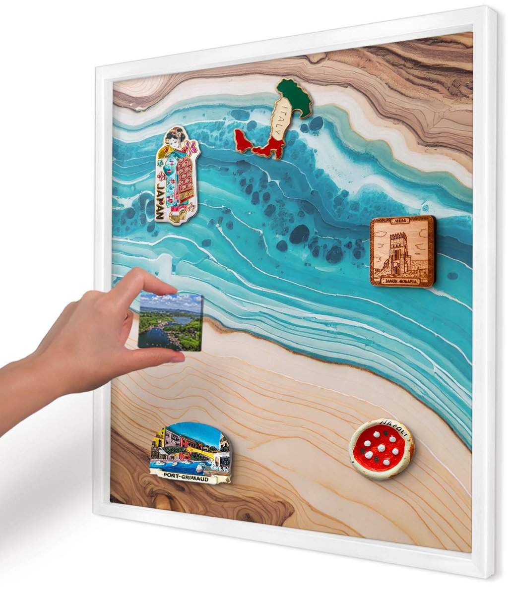 Artprintcave Turkoois Magneetbord mit Witte Lijst - 50x50 cm - Aardlagen Magnetische Organizer - Abstract Memobord Keuken - Abstractie