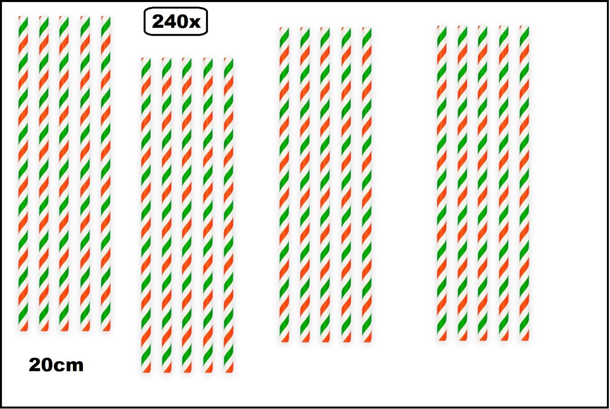 240x Papieren rietjes stripes groen/wit/rood - 100% biologisch afbreekbaar - Italie Thema party feest Mexicofestival uitdeel rietje drinken