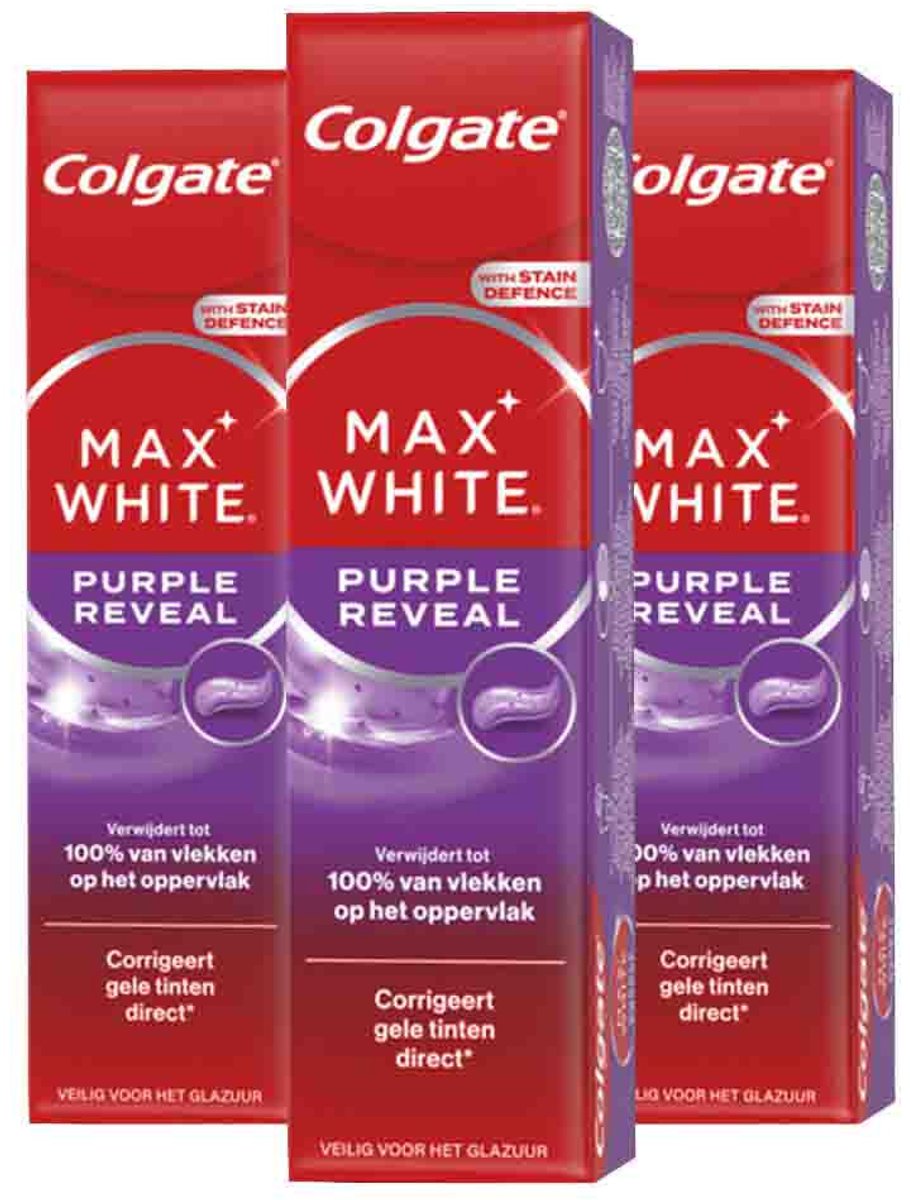 Colgate Tandpasta Max White Purple Reveal - 3 x 75 ml - Voordeelverpakking
