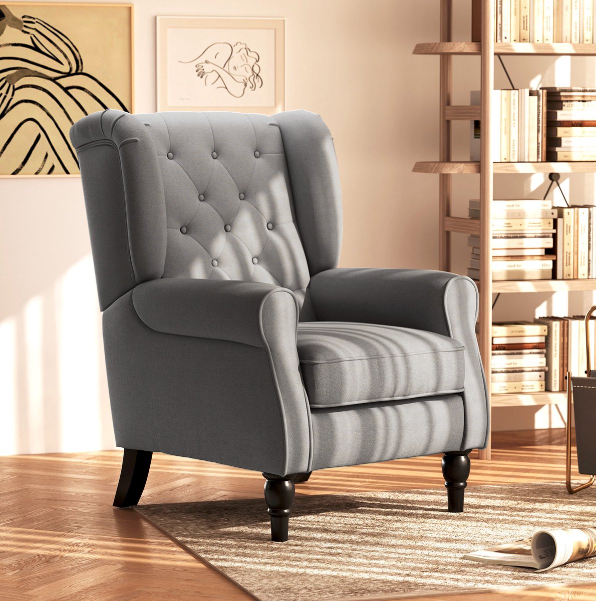 COVREO Fauteuil 74x86x102 cm donkergrijs, polyester met tufting
