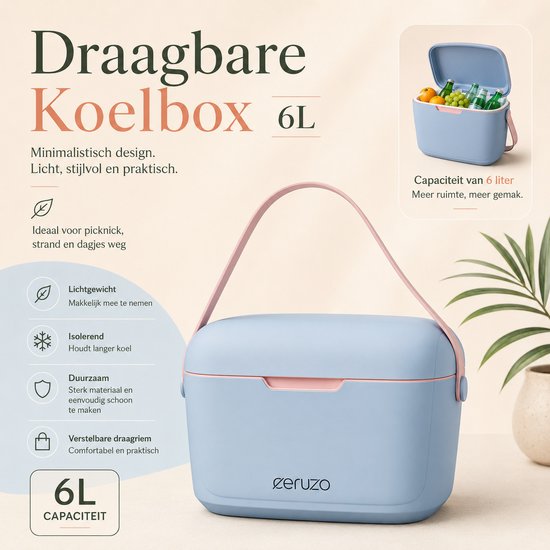 Ceruzo Koelbox 6 Liter - Mini Koelbox - Lunchbox -Draagriem - Licht Blauw - Geschikt voor IJsblokjes van Ceruzo — afbeelding 5