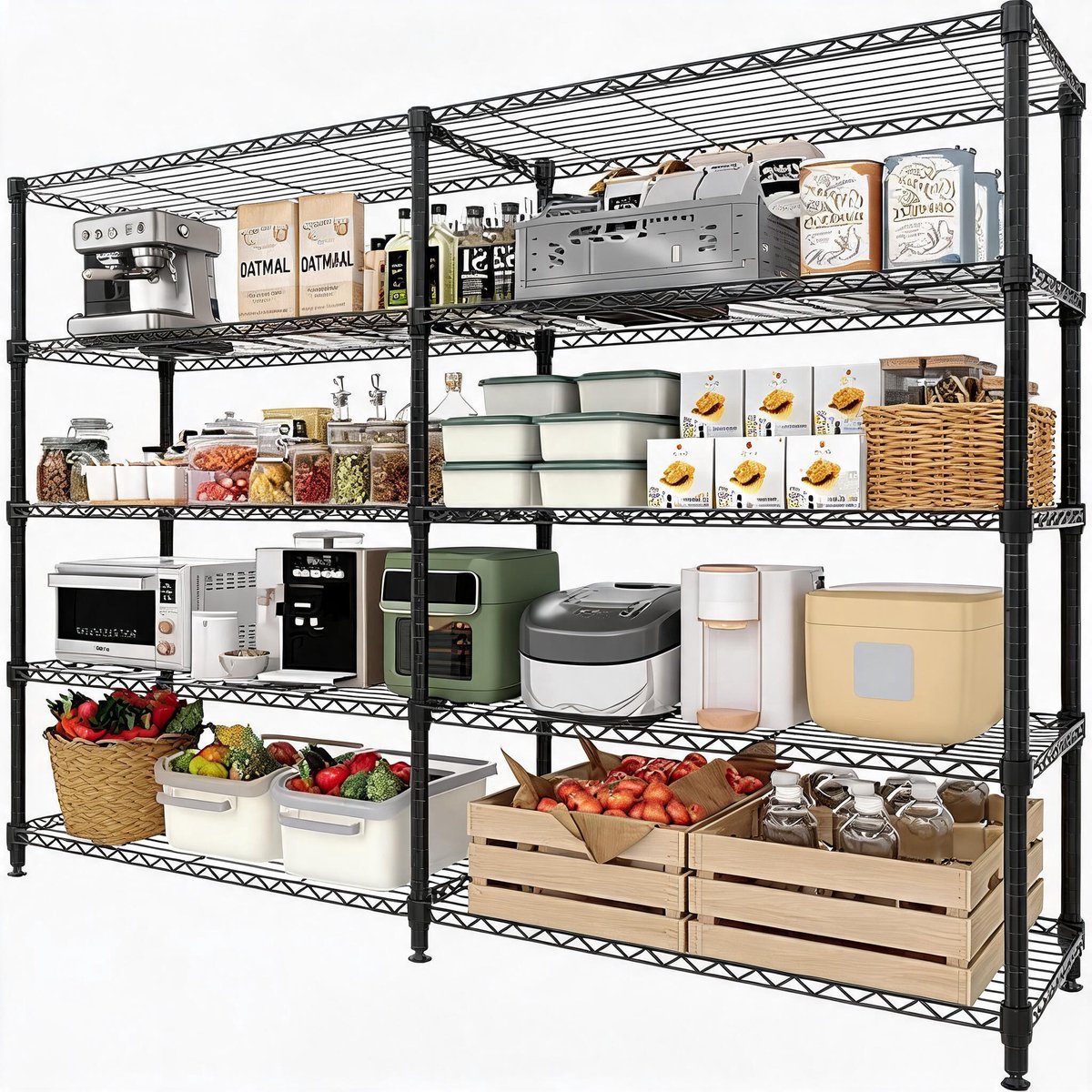 Roestvrij Koolstofstaal Rek - 5-Laags Verstelbaar Opbergrek - 600KG Capaciteit - 150 × 35 × 179 cm - Vochtbestendig voor Thuis en Keuken