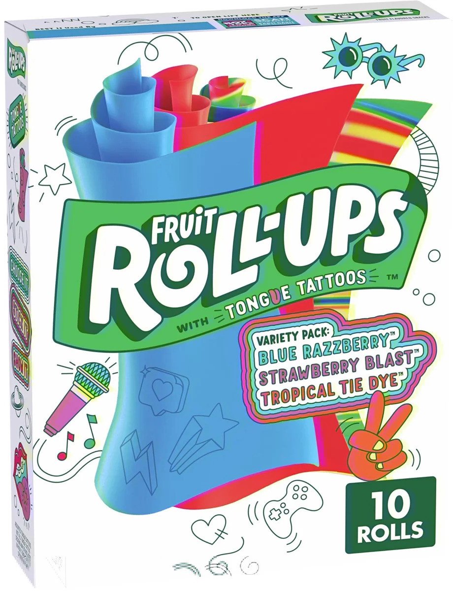 Fruit Roll-Ups Variety Pack: Blue Raspberry, Strawberry- Tropical Tie-Dye - 10 rolls
