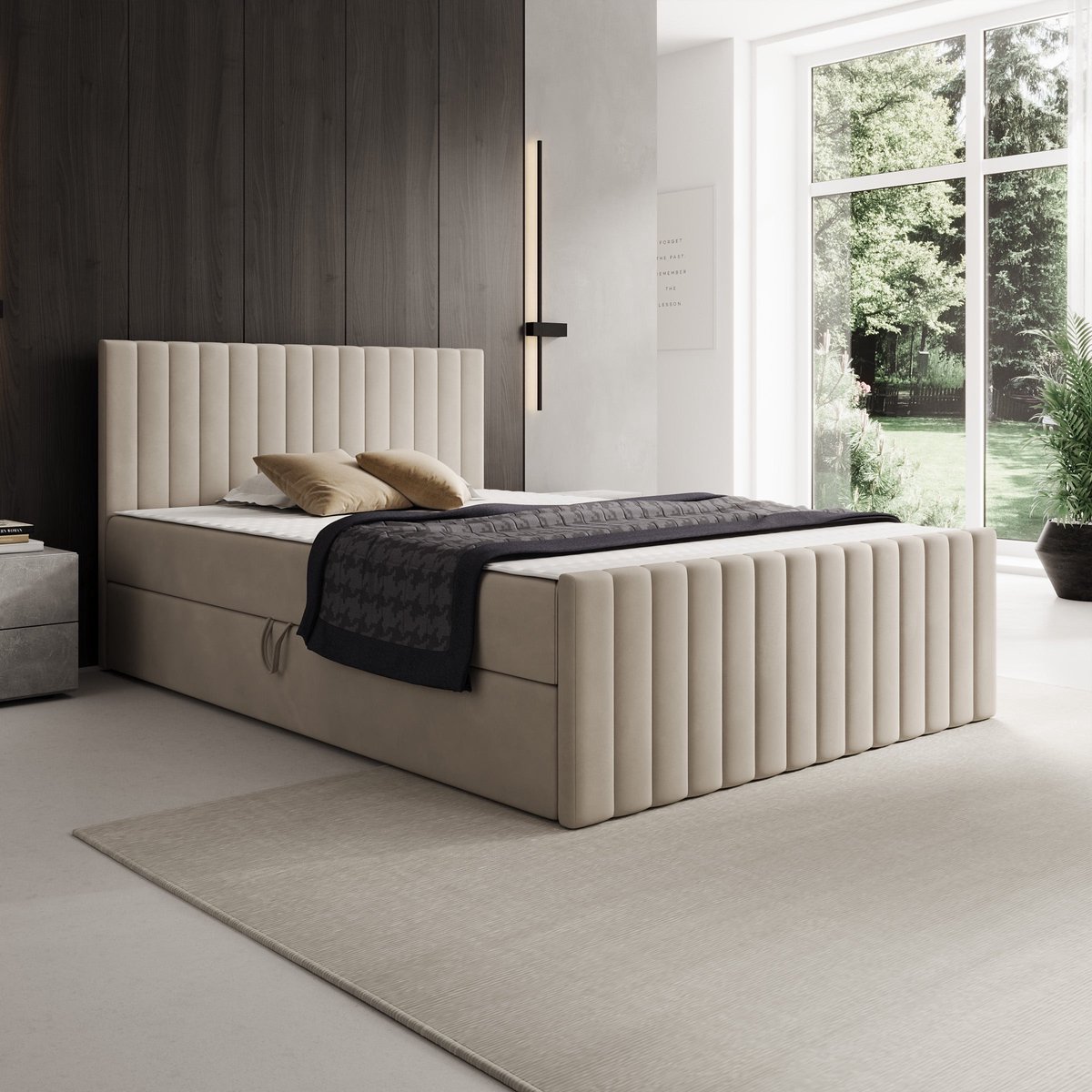 Meubella - Tori - Boxspring met opbergruimte - Stof beige - 140x200 cm