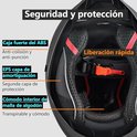 Interieur van een matzwarte integraalhelm. Details: ABS-schaal, EPS-schuim, comfortabele katoenen mesh voering en snelle ontgrendeling.