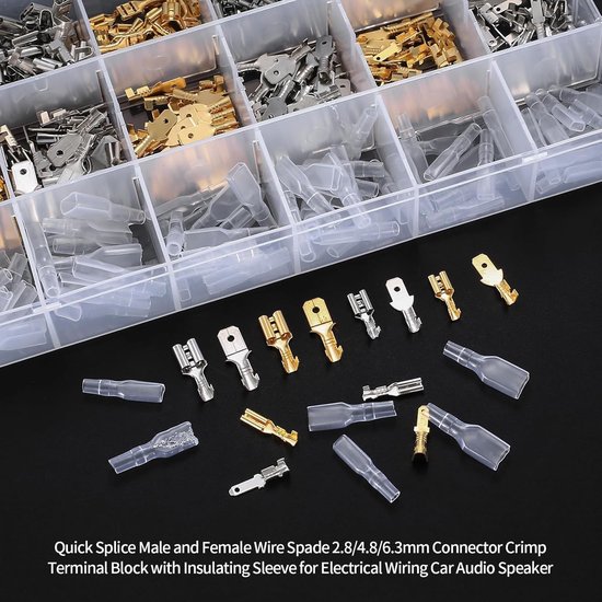Draadconnectoren set 150PCS - niet-geïsoleerde vrouwelijke spade krimpconnectoren - 6.3mm, 4.8mm, 2.8mm - ShopVlot — afbeelding 5