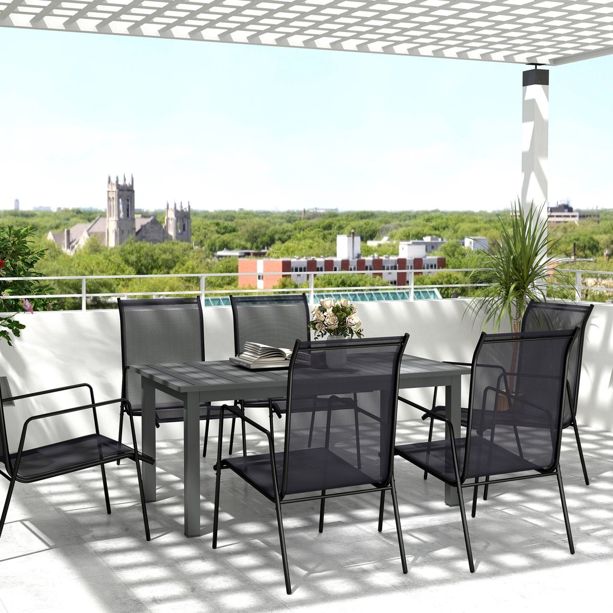 COVREO Eettafel 160/220 x 90 x 73 cm grijs, aluminium uitschuifbaar