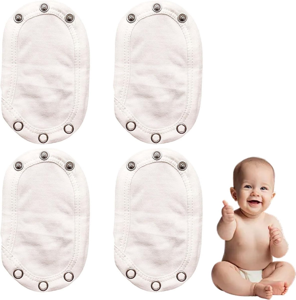4 Piece Baby Body Extension Double Layer Fabric Press Button Closure Adjustable Body for Bodysuits and Diapers (White) - ShopVlot