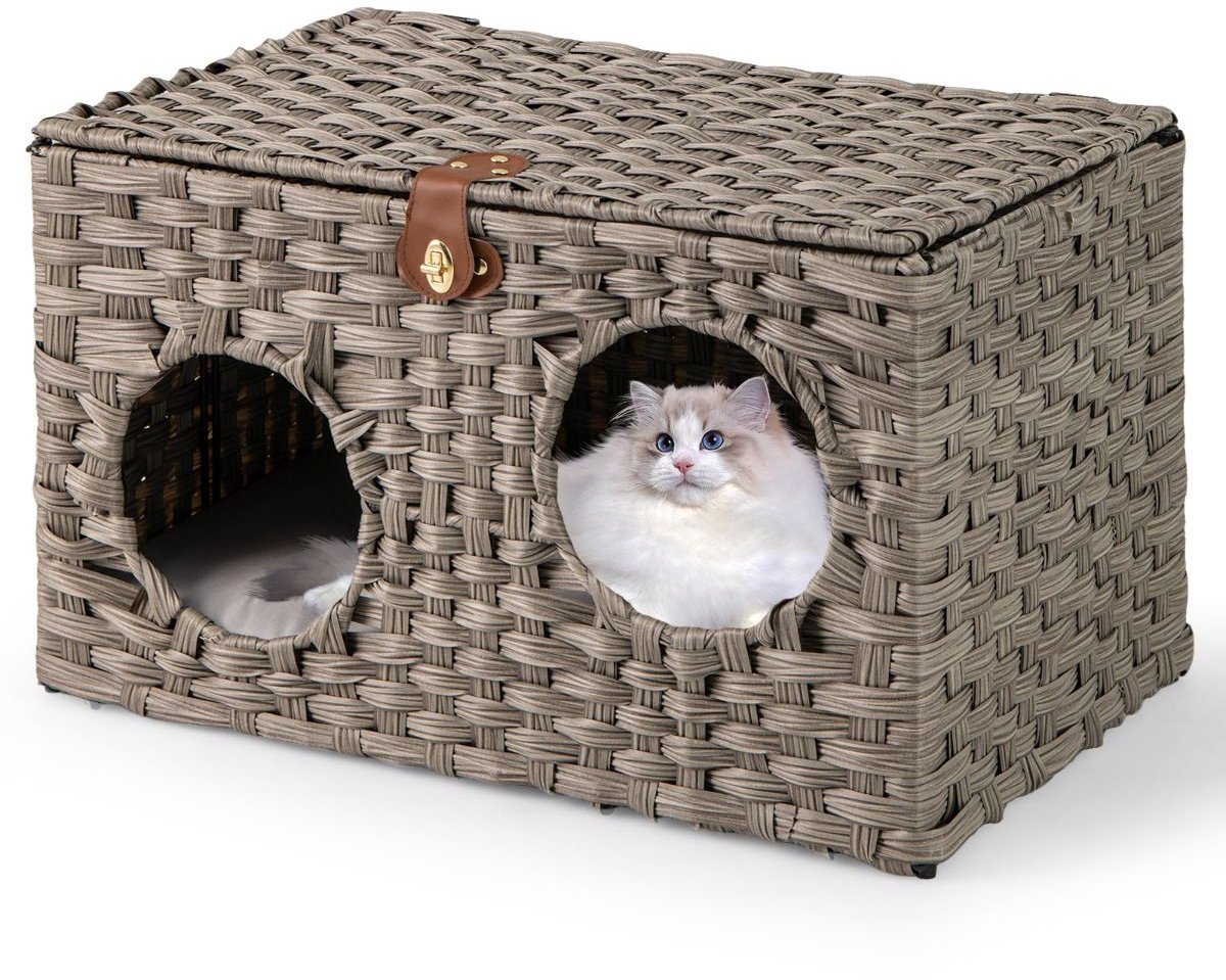 Kattenhuis - Voor buiten - Hok - Kooi - Bench - Ren - 1 verdieping - duurzaam - Naturel