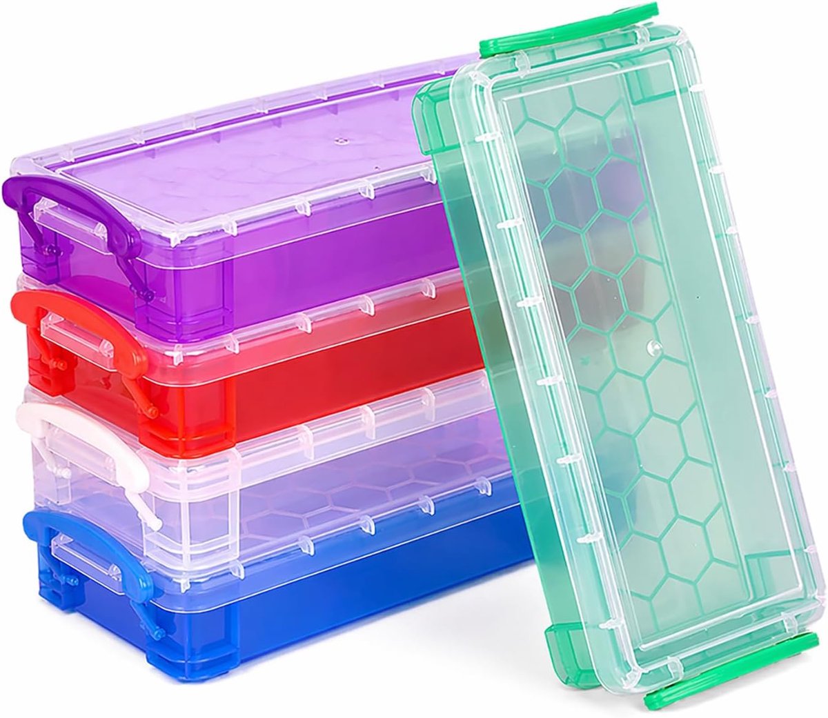 SnelShoppen - 5 stuks stapelbare kleurrijke pennendozen met deksel, bureau-organizer voor schrijfwaren, aquarelpotloden en kleine onderdelen, multifun
