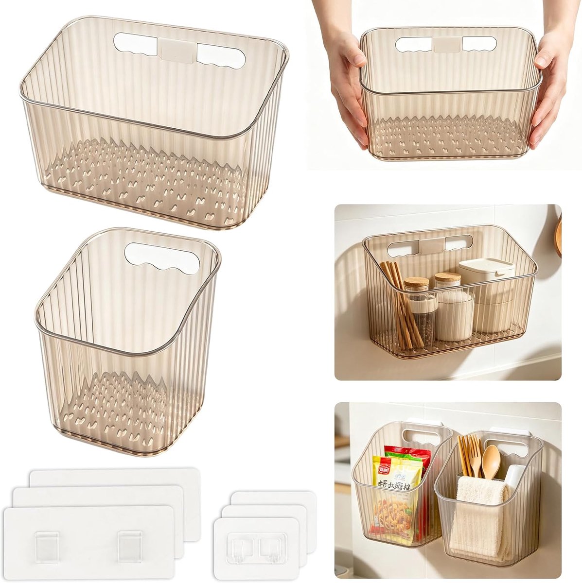 SnelShoppen - Set van 4 Geventileerde Opbergdozen met Vloerventilatie, 2 Grote (18 x 11 x 9 cm) en 2 Kleine (9,8 x 9,6 x 11 cm), Kunststof, Inclusief