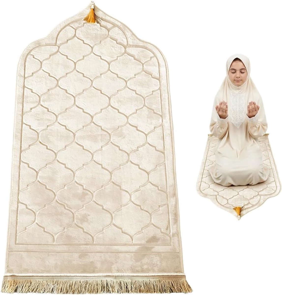 Gebedstapijt gevoerd - Turkse stijl - wit - comfortabel en stijlvol - ShopVlot