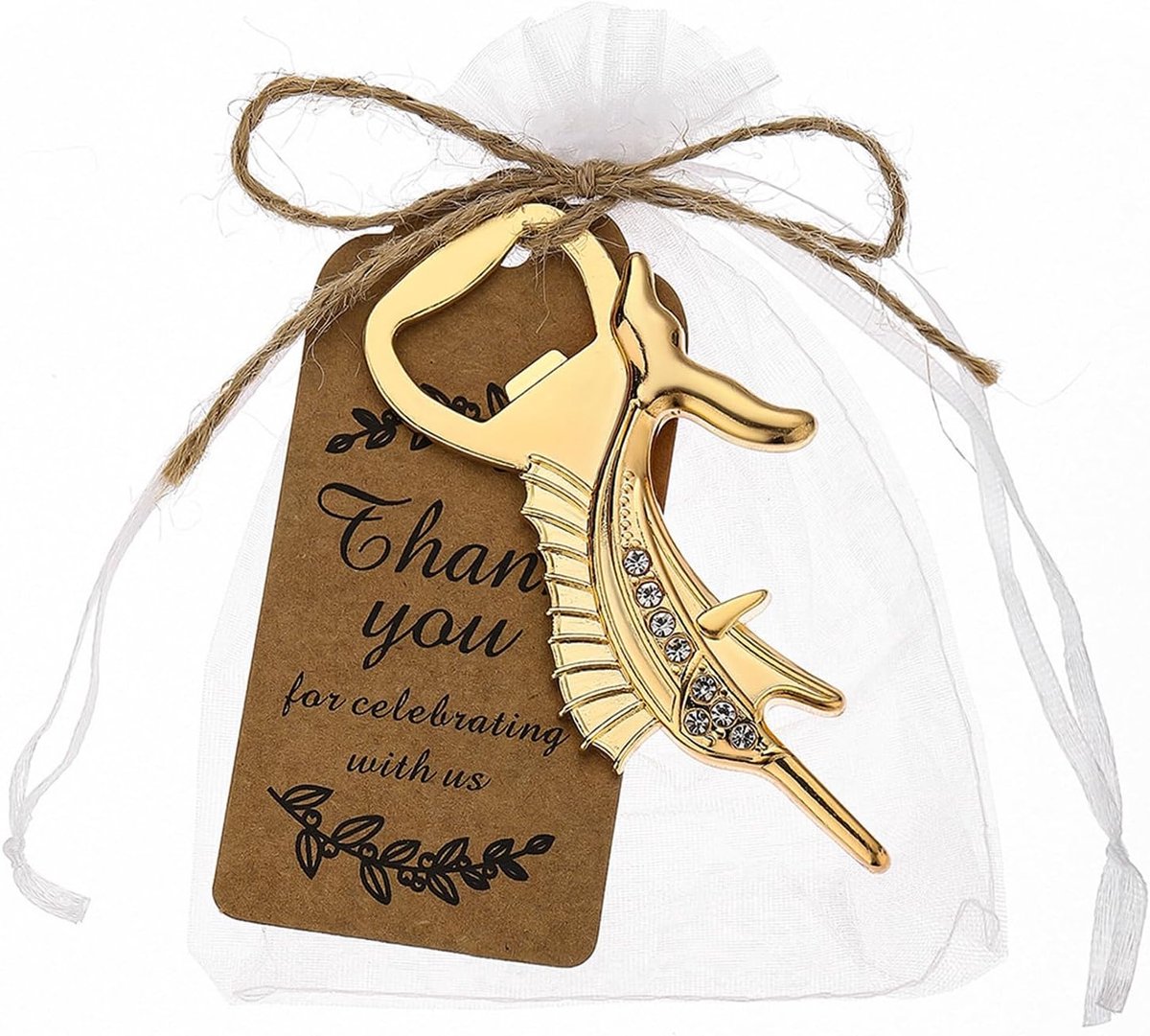 Mariene vis bierflesopener met tas, viscadeaus voor visser, gouden decoratieve flesopener voor Kerstmis, verjaardag - ShopVlot