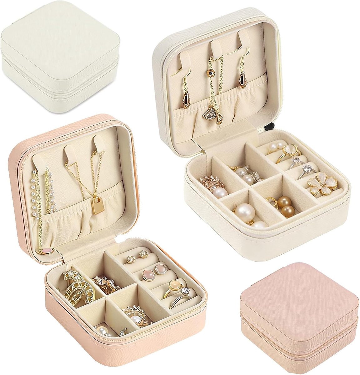 Sieradenopslag voor op reis - klein 10 x 10 x 5 cm - PU-hoes - doordacht opbergsysteem voor sieraden - ShopVlot