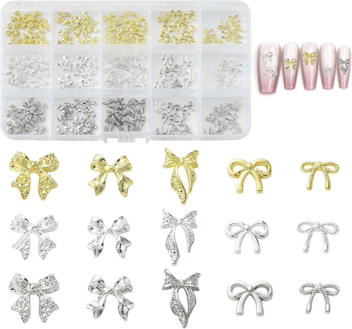 Boog thema ornamenten 135 stuks - mini strik cabochons - luxe legering - perfect voor nagel kunst en sieraden - ShopVlot