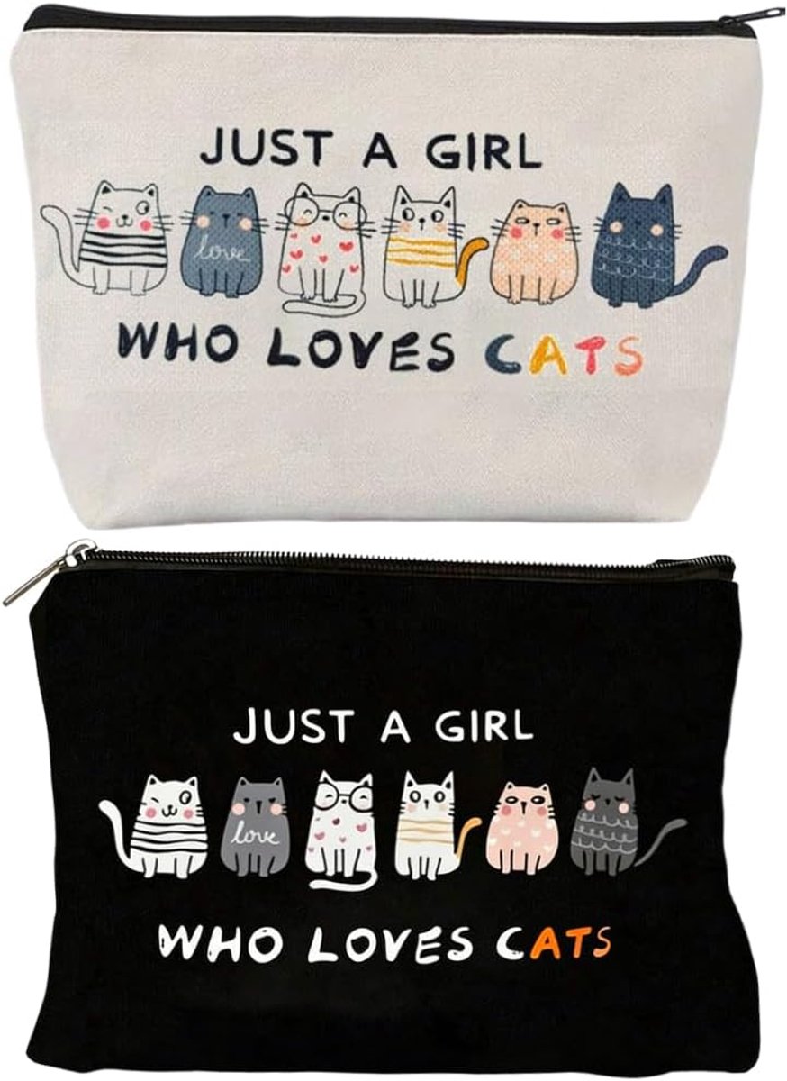 SnelShoppen - 2 Stuks Make-uptassen Dames, Toilettas van Duurzaam Canvas met Ritssluiting, Draagbare Make-uptas met Uniek Kattenprint, Ideaal voor Kat