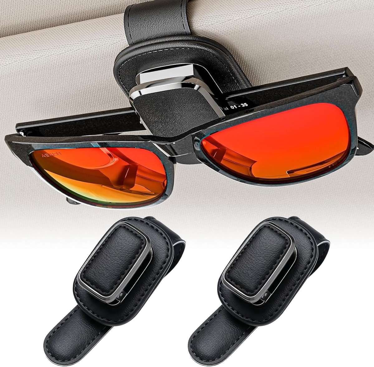 SnelShoppen - Eyewear Holder voor Auto, Leren Zonnebril Clip met Zachte Bekleding, Eenvoudige Eénhandige Bediening, Auto Organizer Accessoires