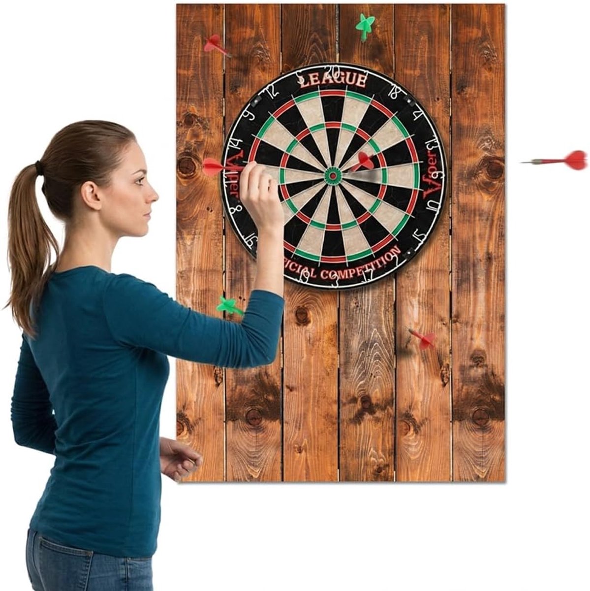Dartbord muurprotectie - zelfklevende viltomranding - houtnerf design - uitgebreide wandbescherming - ShopVlot