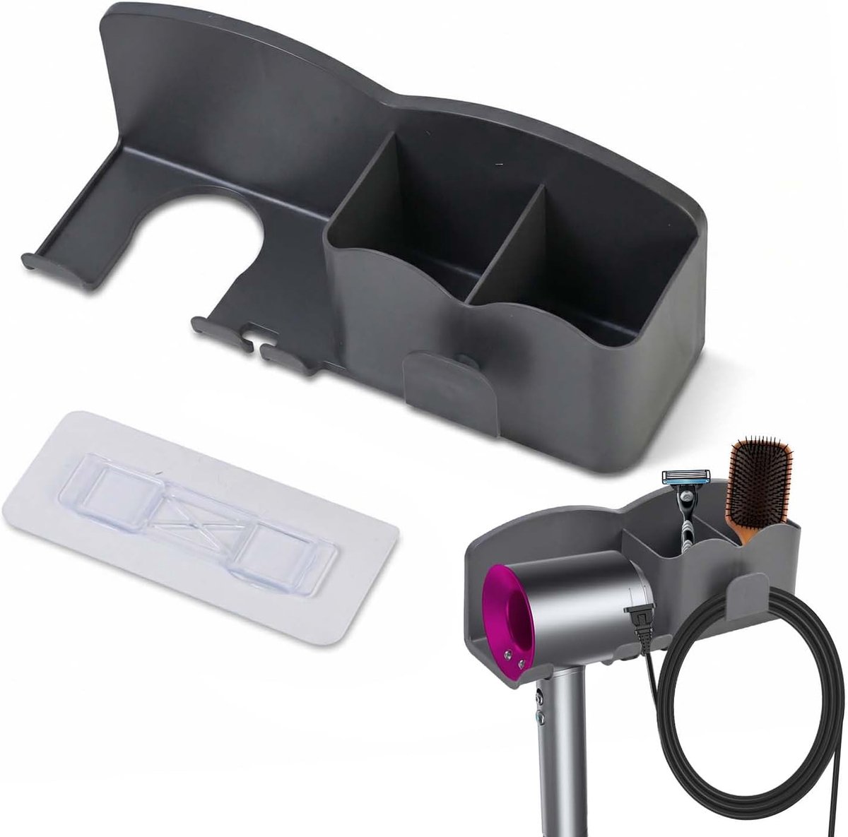 Mobiele telefoonhouder voor badkamer, wandmontage, haardrogerhouder voor wandmontage zonder boren, universele - ShopVlot